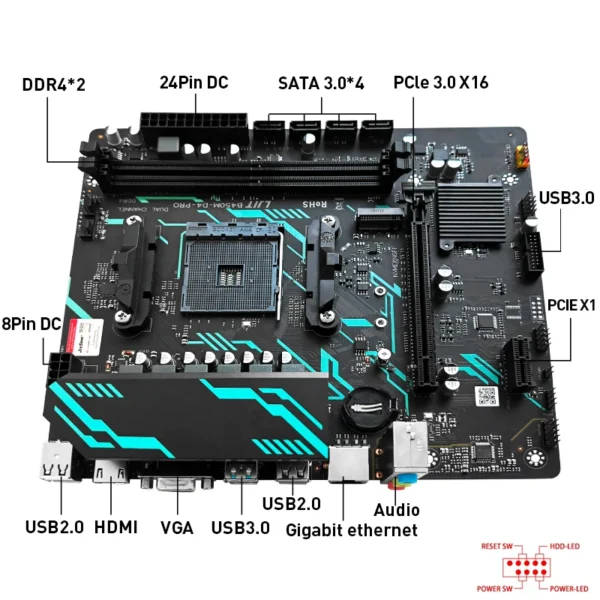 jieshuo b450 pro motherboard supports amd ryzen r5 5600x / 5600g / 5600 / 3600 processors dual channel ddr4 memory support (up t
