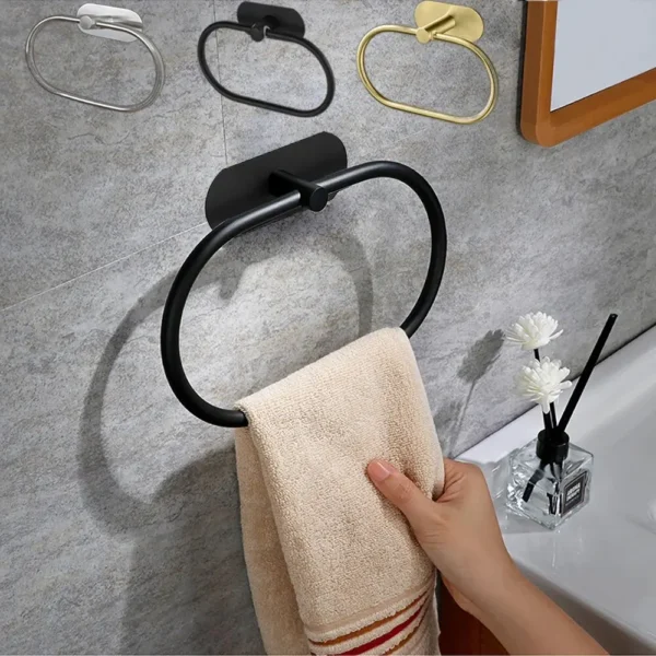 stainless steel towel holder self adhesive bathroom towels rack black washhand hanger ring rail bar kitchen storage accessories