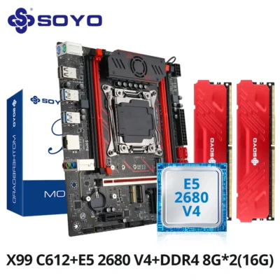soyo x99 gaming motherboard set c612 chipset tpm2.0 pin with e5 2680 v4 cpu & ddr4 16g (2*8g) 2133mhz ram pcie3.0 for desktop pc