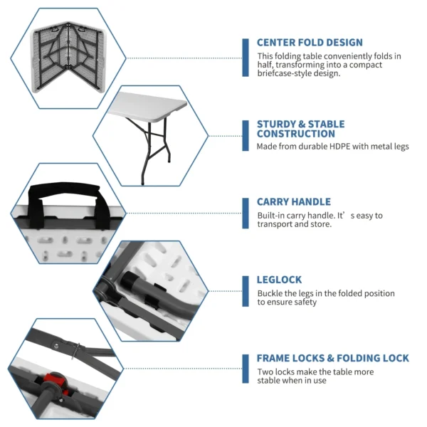 extra large 6ft waterproof banquet table heavy duty folding w/ non slip surface! perfect for halloween christmas parties