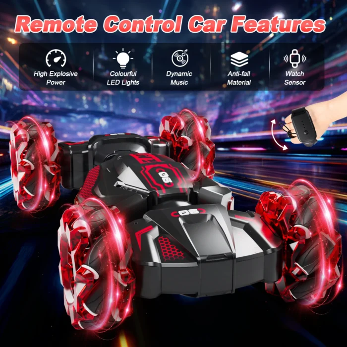 gesture controlled 360 degree stunt remote control car, available in red or blue. the perfect gift for children aged 6+christmas