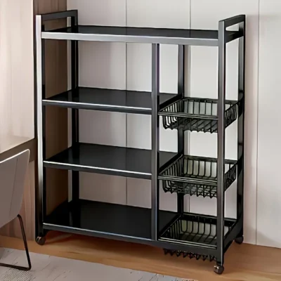 new heavy duty faridabio 4 tier freestanding shelf with 3 baskets durable carbon steel, for kitchen, bathroom, tool organizati