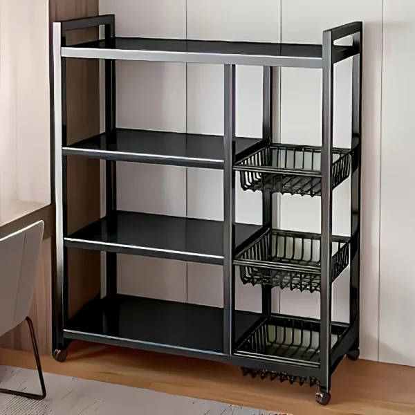 new heavy duty faridabio 4 tier freestanding shelf with 3 baskets durable carbon steel, for kitchen, bathroom, tool organizati