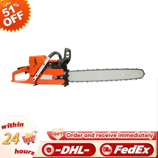 gasoline power chain saws 24 inch guide bar 2 cycle 65/72cc gas chainsaw farm garden cutting wood crankcase hand pull start