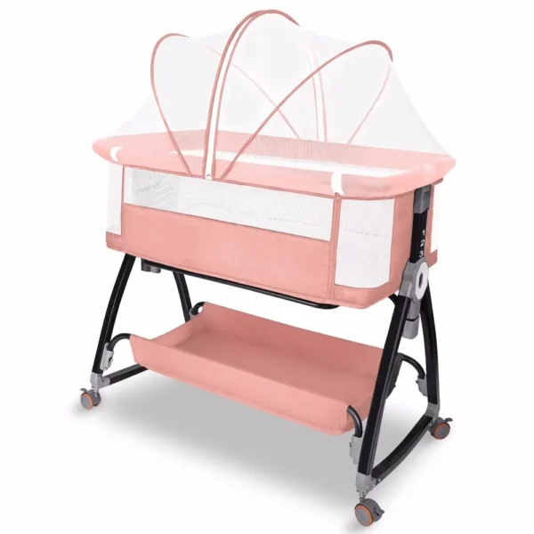 baby bassinet, hdj baby bedside sleeper bassinet with 360° wheel, portable infant bed side crib for 0 6 months, pink