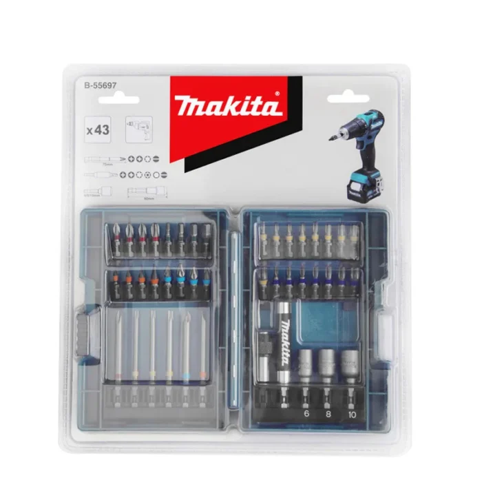 makita b 55697 electric screwdriver bits set 43pcs colour coded cross flower type hexagon socket bit power tool attachments