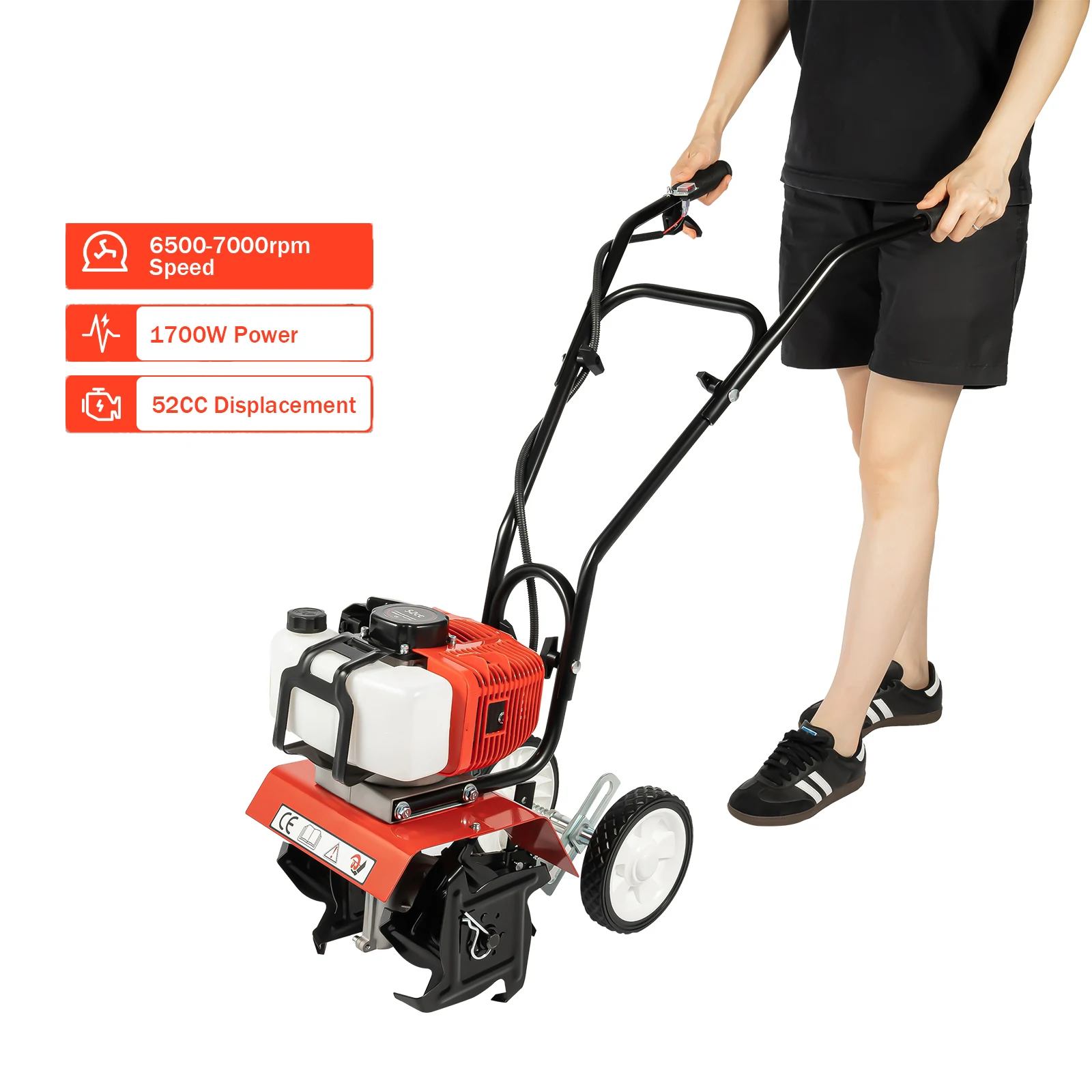 52cc 1700w gasoline garden tiller cordless 2 stroke air cooled cultivator rotary for trenching loosening 12in/30cm wide 12cm dp