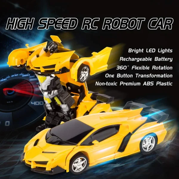2 in 1 rc transforming robot car toy – mini remote control deformation vehicle with lights & sound, gift for boys kids 4 10