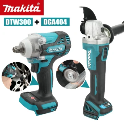 makita dtw300 + dga404 combo: 18v, 580nm impact wrench (3800rpm), 680w angle grinder (125mm wheel) multi tool kit for repairs