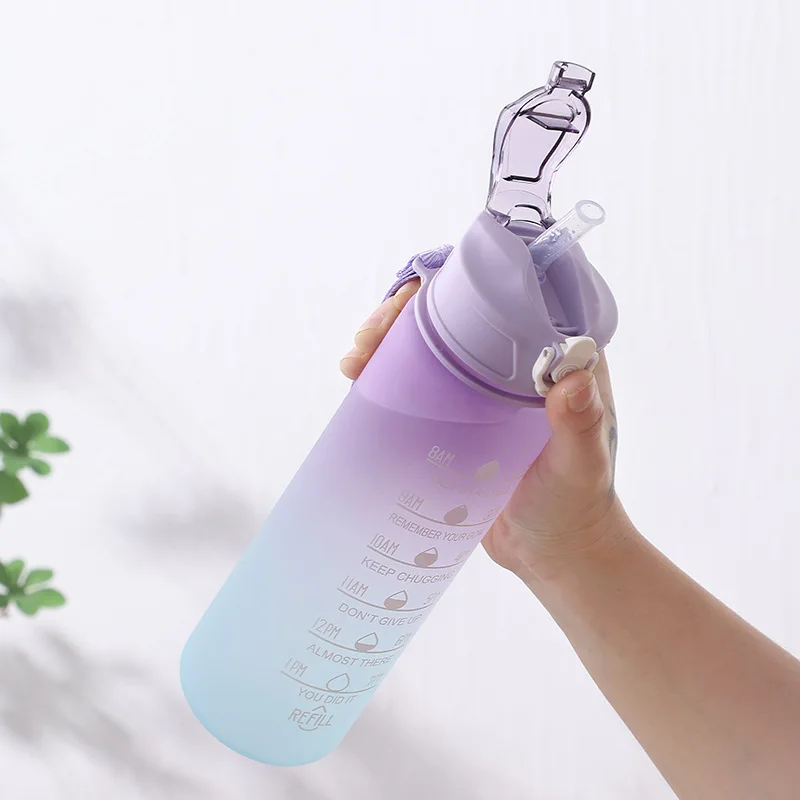 900ml sports water bottle with time marker leak proof cup motivational portable water bottle for outdoor sport fitness bpa free