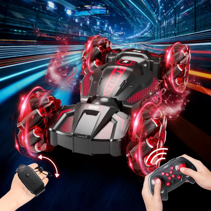 gesture controlled 360 degree stunt remote control car, available in red or blue. the perfect gift for children aged 6+christmas