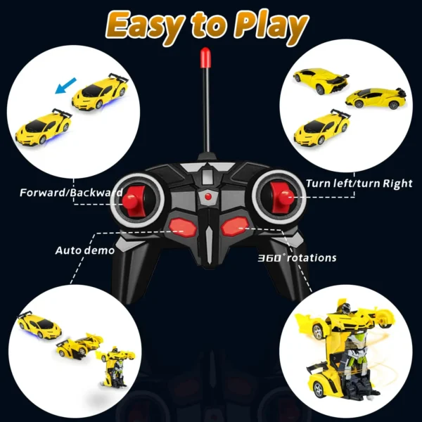 2 in 1 rc transforming robot car toy – mini remote control deformation vehicle with lights & sound, gift for boys kids 4 10