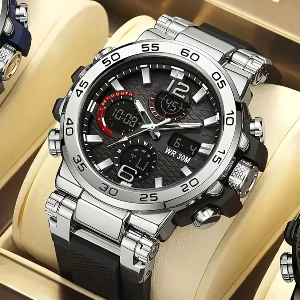 | men's and women's multifunctional luminous dual display sports watch | calendar + alarm clock + timer | aviation aluminum alloy anti fall watch dial | trendy fashion accessory for teenagers