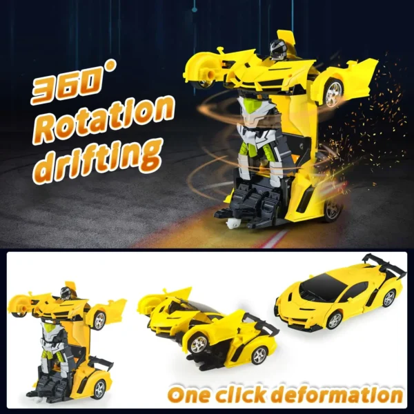 2 in 1 rc transforming robot car toy – mini remote control deformation vehicle with lights & sound, gift for boys kids 4 10