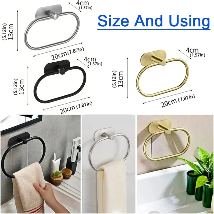 stainless steel towel holder self adhesive bathroom towels rack black washhand hanger ring rail bar kitchen storage accessories