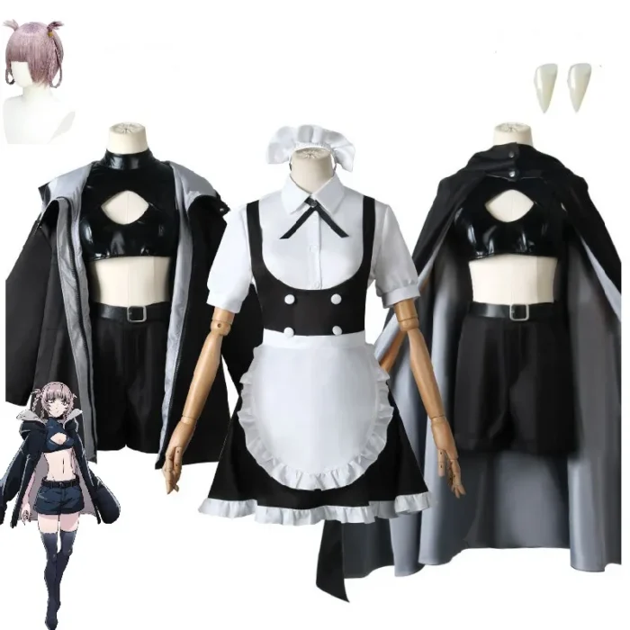 anime call of the night unisex cool cloak jacket denture wig loli maid halloween suit nanakusa nazuna cosplay costume aldult