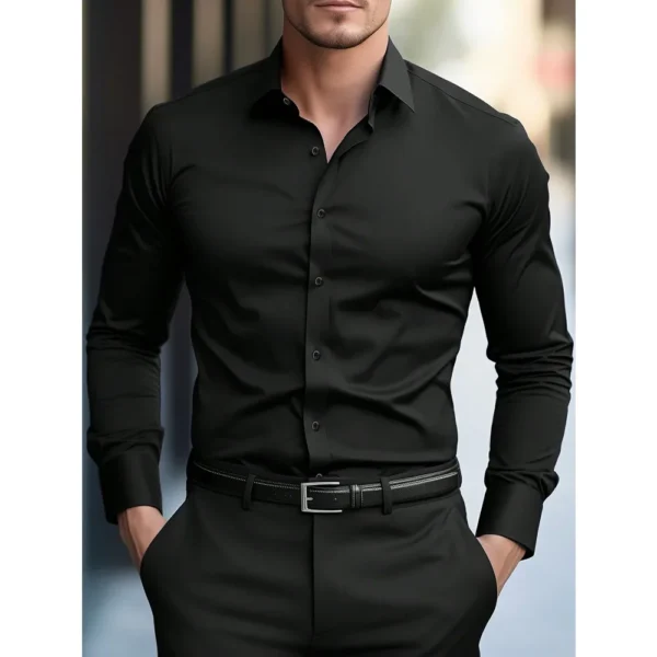 2025 men's shirt brand new solid color long sleeve smart casual four season elastic male business shirts