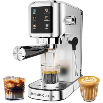 20 bar touchscreen espresso machine with steam milk frother for home use stainless steel coffee maker featuring removable water