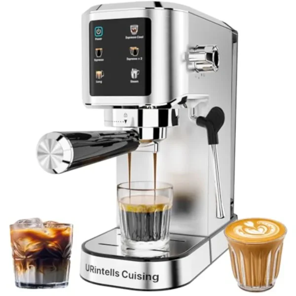 20 bar touchscreen espresso machine with steam milk frother for home use stainless steel coffee maker featuring removable water