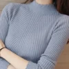 2025 autumn women mock neck ruffles sweater long sleeve knitted bottoming solid pullovers stripe women casual sweater winter