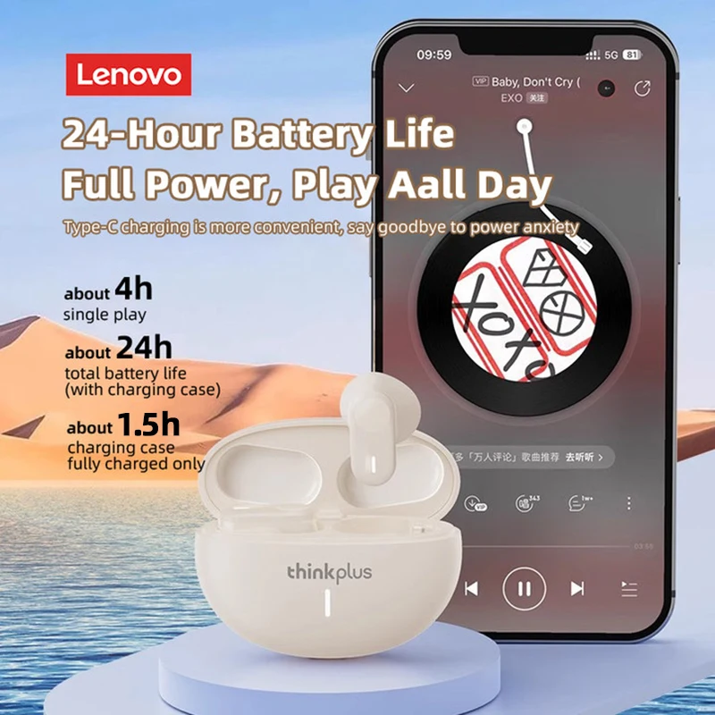 original lenovo lp19 in ear bluetooth headphones tws wireless earphones hd music game noise reduction earbuds call sport headset