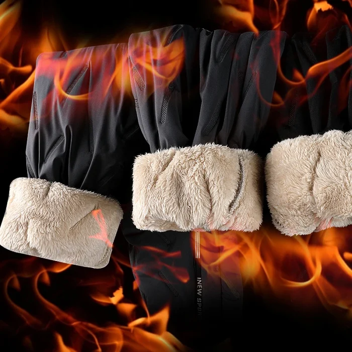 winter thickened women pants long warm solid color straight trousers cold resistance ladies plush sports long drawstring pant