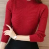 2025 autumn women mock neck ruffles sweater long sleeve knitted bottoming solid pullovers stripe women casual sweater winter