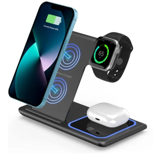 15w fast charging 3 in 1 foldable wireless charger bracket