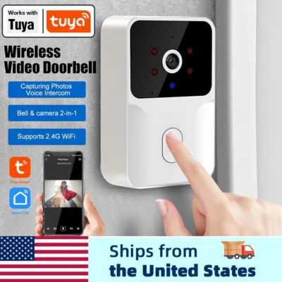 tuya smart video doorbell camera 480phd wireless doorbell for home security, night vision, voice change, 2 way audio, waterproof