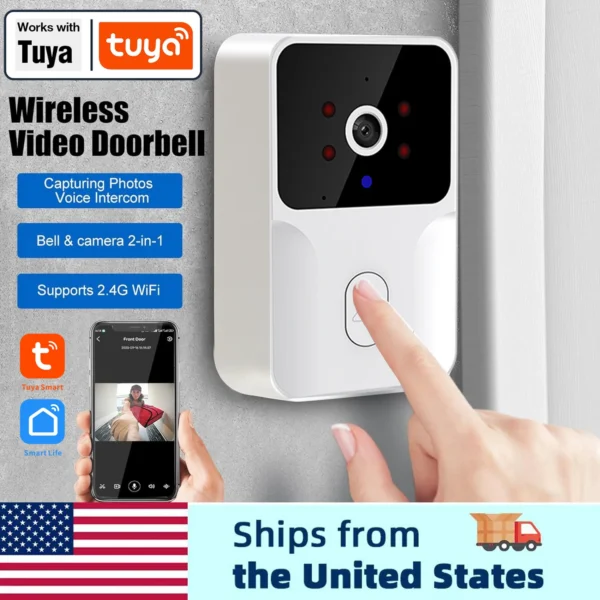 tuya smart video doorbell camera 480phd wireless doorbell for home security, night vision, voice change, 2 way audio, waterproof