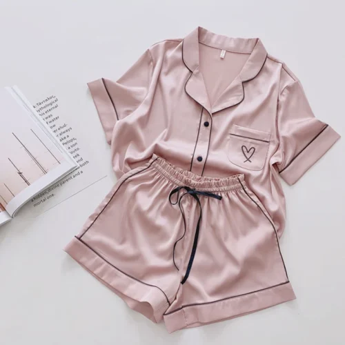 summer short sleeved pajamas women's ice silk thin style student loose large cute home clothes two piece set pajamas